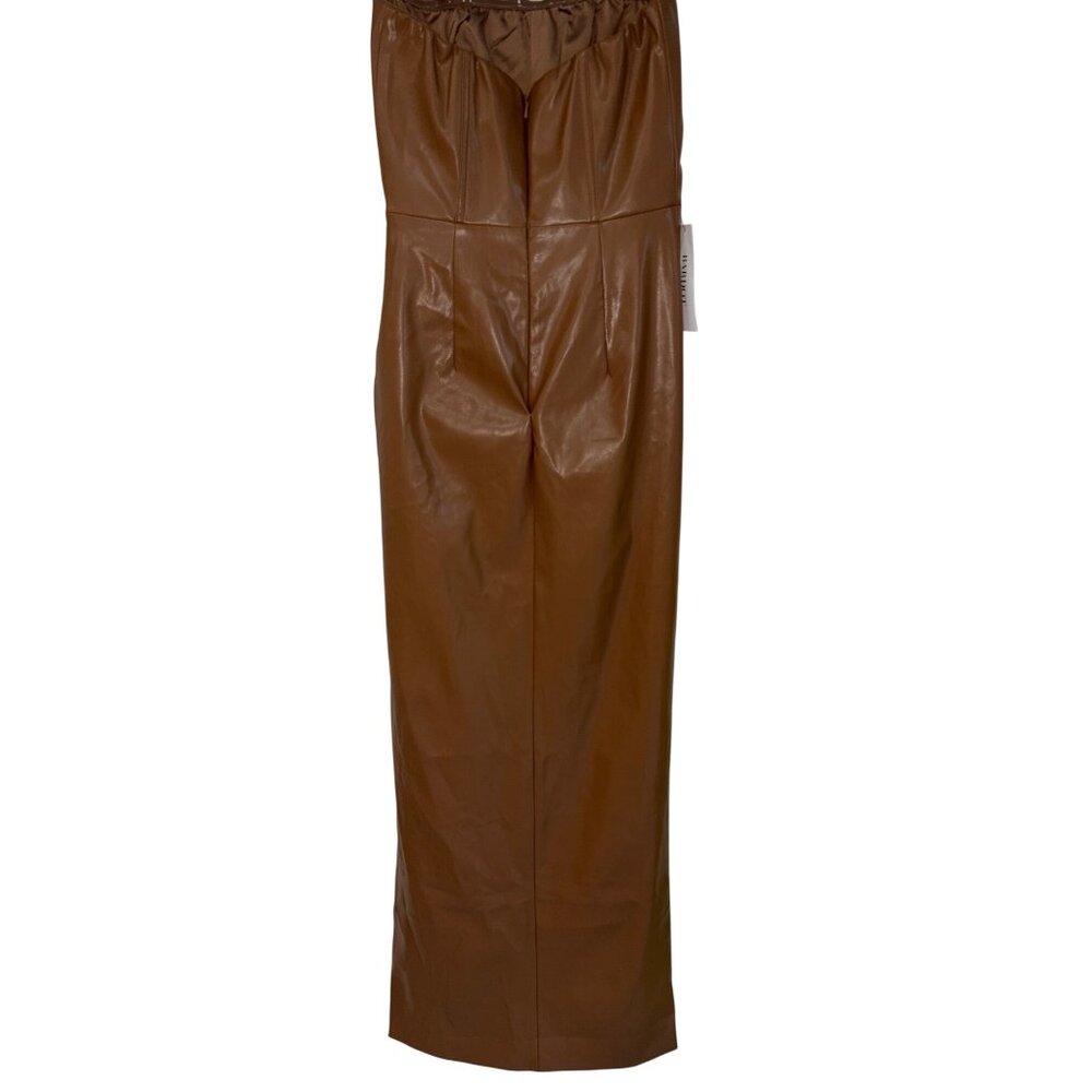 Bardot Everlasting Faux Leather Dress in Camel 2 New Womens Vegan Strapless Midi - Picture 6 of 16
